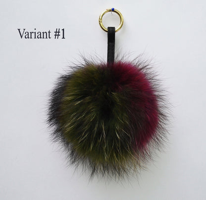 7" REAL FUR POM Pom Key chain, Large Raccoon Bag Charm, Key Chain Charm, Raccoon Fur Pom Pom, Rainbow, Fur Ball, Fur Keyring, Multicolor