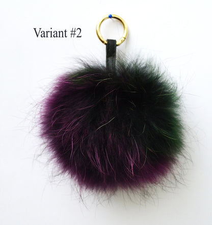 7" REAL FUR POM Pom Key chain, Large Raccoon Bag Charm, Key Chain Charm, Raccoon Fur Pom Pom, Rainbow, Fur Ball, Fur Keyring, Multicolor