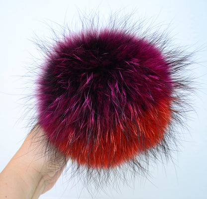 7" REAL FUR POM Pom Key chain, Fur Bag Charm, Key Chain Charm, Large Raccoon Fur Pom Pom, Rainbow Pom Pom, Fur Ball, Keyring, Multicolor
