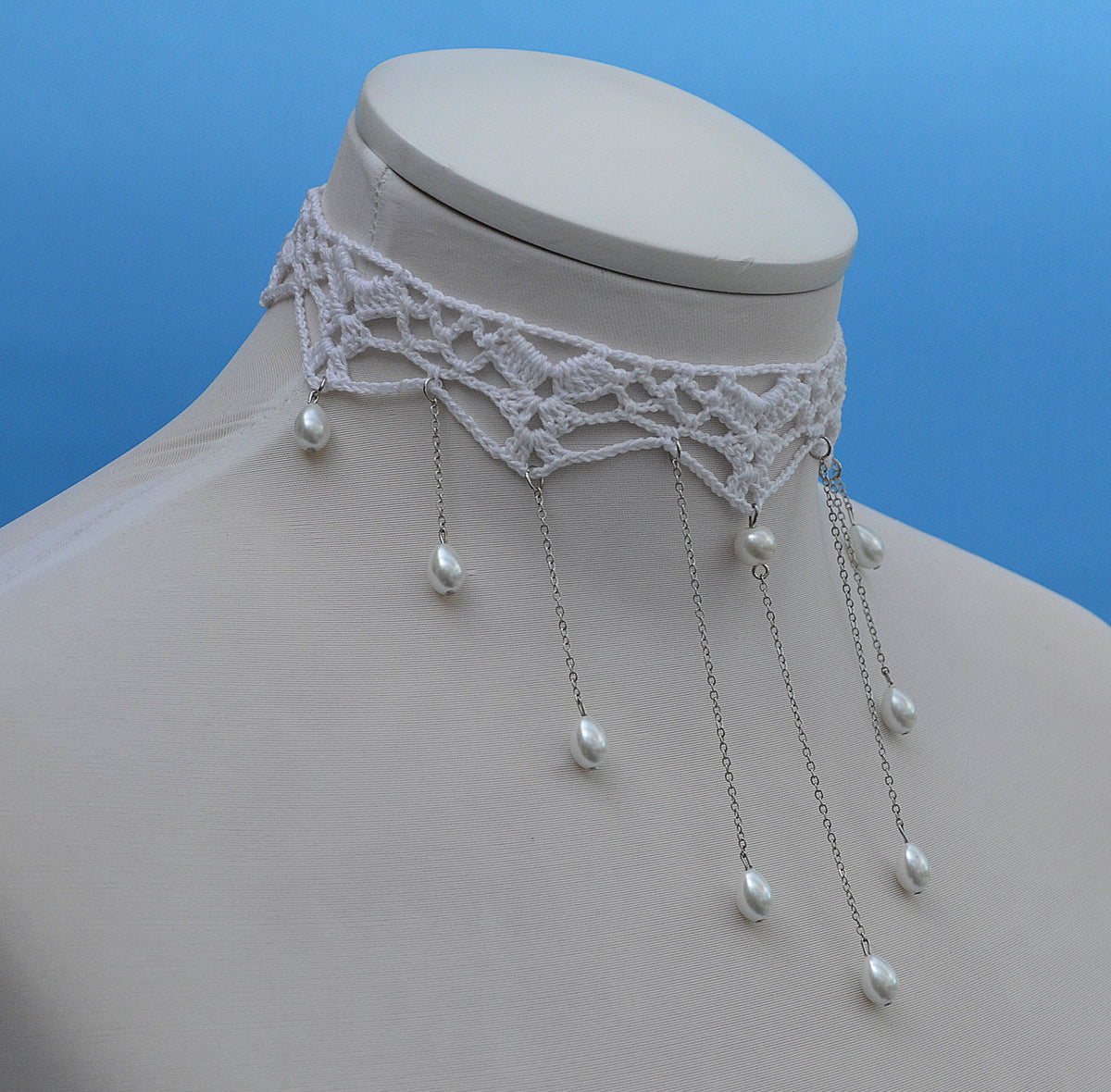 Crocheted Cotton Necklace,  Crochet Necklace for Women, Cotton Choker , Yarn Necklace, White statement necklace,Wedding, Gift for Her