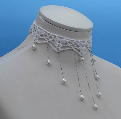 Crocheted Cotton Necklace,  Crochet Necklace for Women, Cotton Choker , Yarn Necklace, White statement necklace,Wedding, Gift for Her