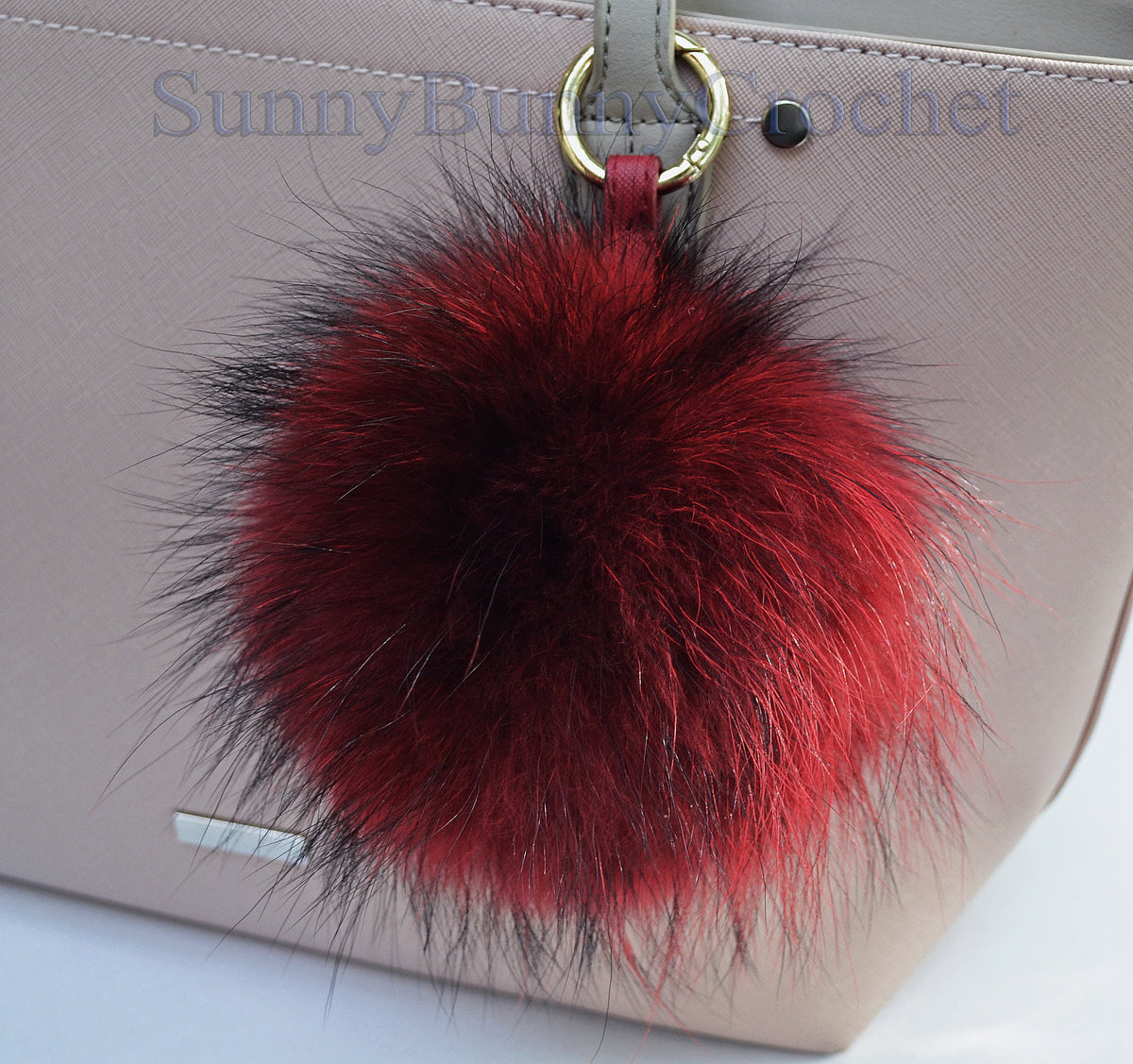 8" REAL FUR POM Pom Key chain, Fur Bag Charm, Key Chain Charm, Large Raccoon Fur Pom Pom, Red Pom Pom, Fur Ball, Keyring, Raccoon Fur