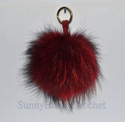 8" REAL FUR POM Pom Key chain, Fur Bag Charm, Key Chain Charm, Large Raccoon Fur Pom Pom, Red Pom Pom, Fur Ball, Keyring, Raccoon Fur