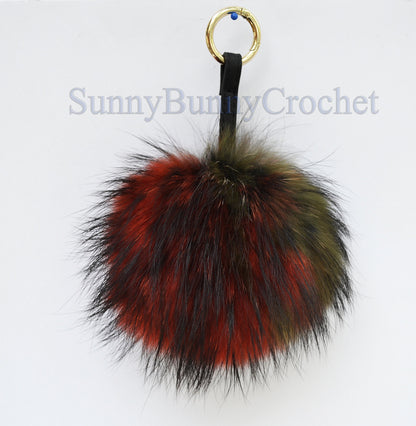 7" REAL FUR POM Pom Key chain, Fur Bag Charm, Key Chain Charm, Large Raccoon Fur Pom Pom, Rainbow Pom Pom, Fur Ball, Keyring, Multicolor