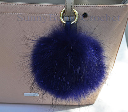 7" BLUE FUR POM Pom Keychain, Large Raccoon Bag Charm, Key Chain Charm, Raccoon Fur Pom Pom, Large Pom Pom, Fur Ball, Pendant Fur, Keyring