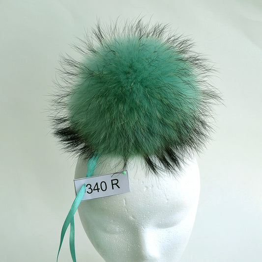 Green real raccoon fur pom pom for hat – main image