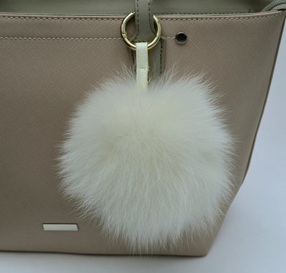 6" WHITE FUR POM Pom Key chain, Large Fox Bag Charm, Key Chain Charm, Fox Fur Pom Pom, Fur Ball, Fur Keyring, Real Fur Pom Pom Bag Charm