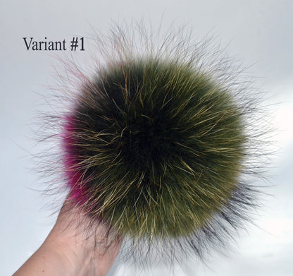 7" REAL FUR POM Pom Key chain, Large Raccoon Bag Charm, Key Chain Charm, Raccoon Fur Pom Pom, Rainbow, Fur Ball, Fur Keyring, Multicolor