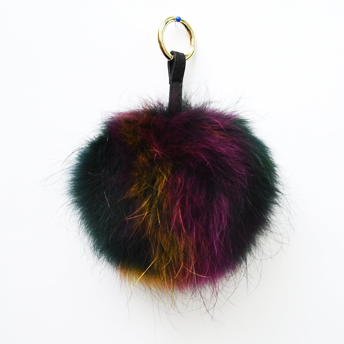 7" COLORFUL FUR POM Pom Keychain, Large Raccoon Bag Charm, Key Chain Charm, Raccoon Fur Pom Pom, Rainbow Pom Pom, Fur Ball,  Multicolor Pom
