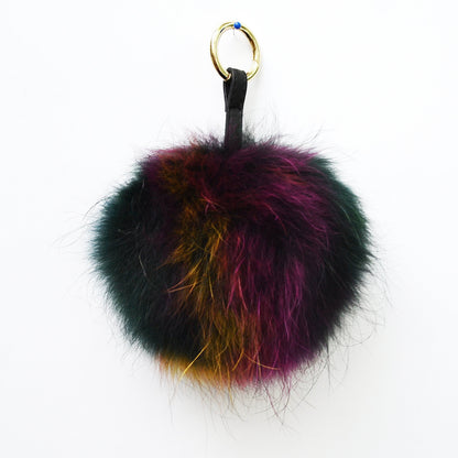 7" COLORFUL FUR POM Pom Keychain, Large Raccoon Bag Charm, Key Chain Charm, Raccoon Fur Pom Pom, Rainbow Pom Pom, Fur Ball,  Multicolor Pom