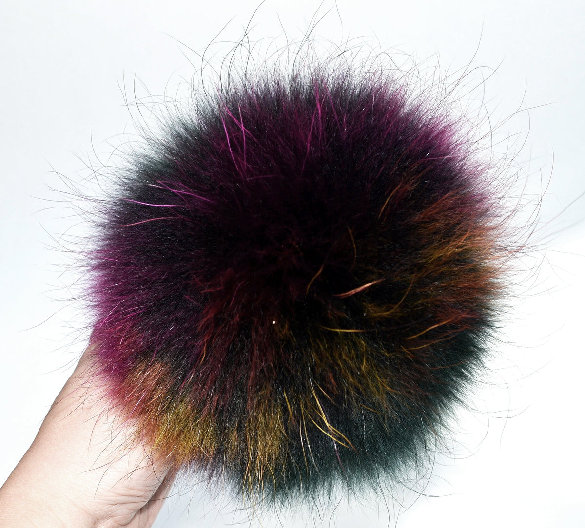 7" COLORFUL FUR POM Pom Keychain, Large Raccoon Bag Charm, Key Chain Charm, Raccoon Fur Pom Pom, Rainbow Pom Pom, Fur Ball,  Multicolor Pom