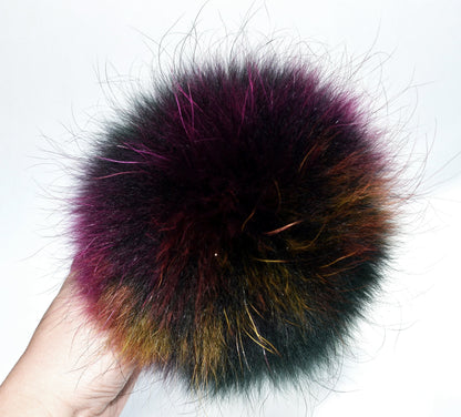 7" COLORFUL FUR POM Pom Keychain, Large Raccoon Bag Charm, Key Chain Charm, Raccoon Fur Pom Pom, Rainbow Pom Pom, Fur Ball,  Multicolor Pom