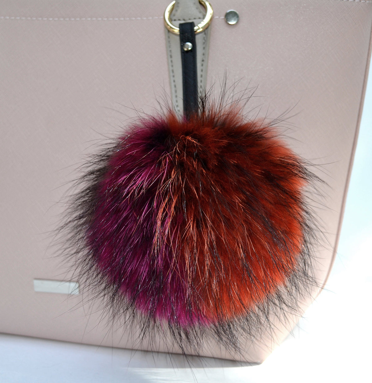 7" REAL FUR POM Pom Key chain, Fur Bag Charm, Key Chain Charm, Large Raccoon Fur Pom Pom, Rainbow Pom Pom, Fur Ball, Keyring, Multicolor