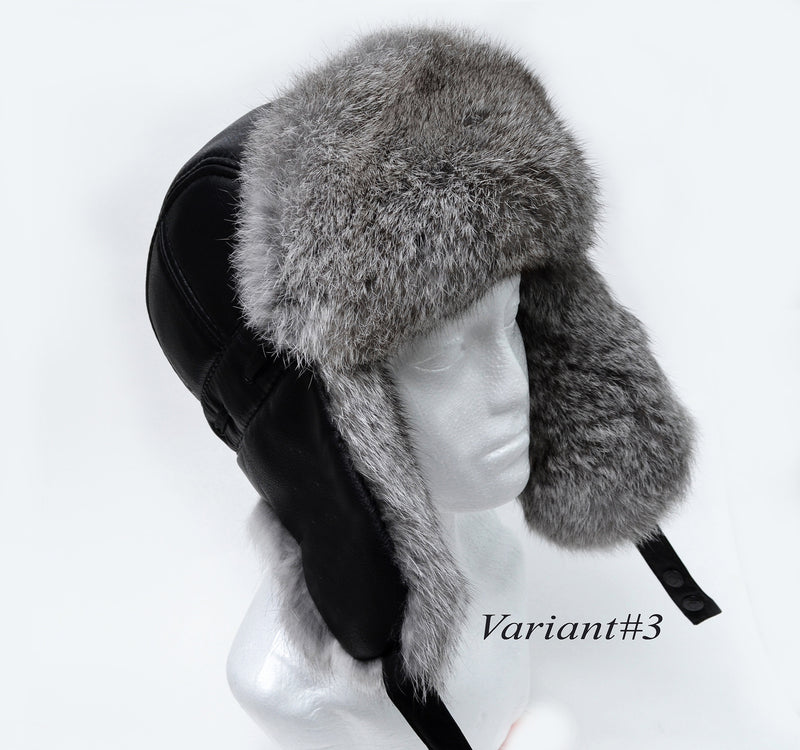 FAUX LEATHER Ear Flap Hat, Rabbit Fur Hat, Men real fur hat, Trapper Hat, Aviator Hat, Ushanka, Russian Hat, Ski Hat, Fur Hat, Gift for Men