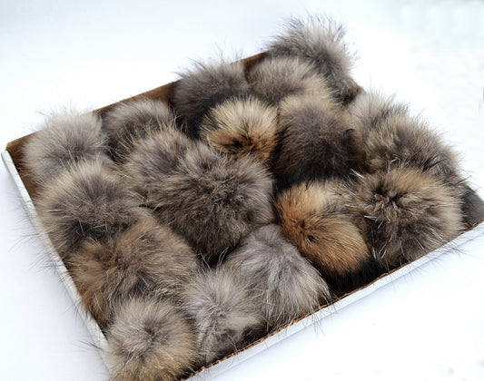 5"  FUR POM Pom! Raccoon Pom Pom for Hat Beanie Tuque Winter Knit Hats Large Pom Pom Puff Fluffy Raccoon Pom Pom Fur Ball Children