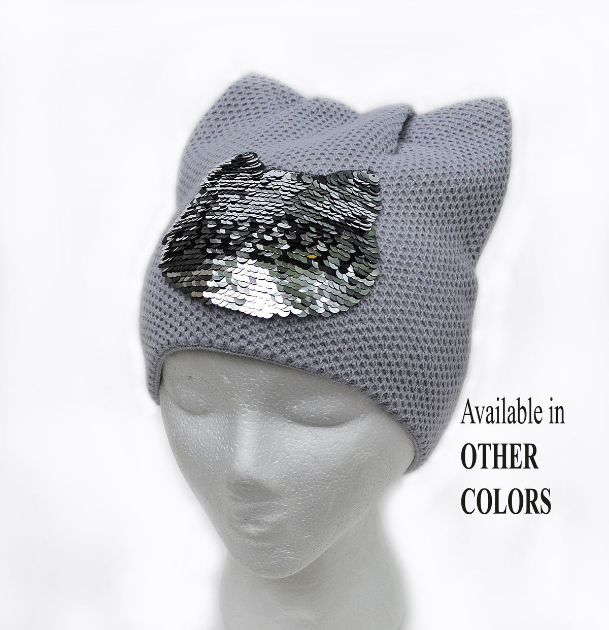 Women’s Cat Ear Beanie – Reversible Sequin Wool Blend Hat