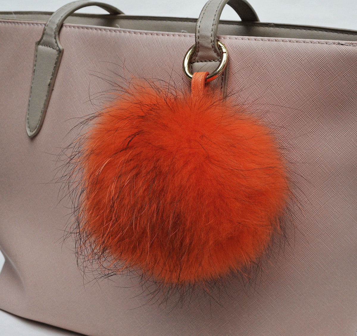8" REAL FUR POM Pom Key chain, Fur Bag Charm, Key Chain Charm, Large Raccoon Fur Pom Pom, Orange Pom Pom, Fur Ball, Keyring, Raccoon Fur