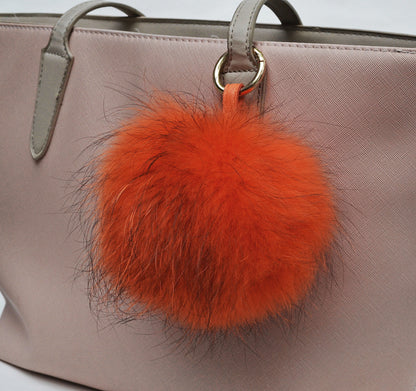 8" REAL FUR POM Pom Key chain, Fur Bag Charm, Key Chain Charm, Large Raccoon Fur Pom Pom, Orange Pom Pom, Fur Ball, Keyring, Raccoon Fur