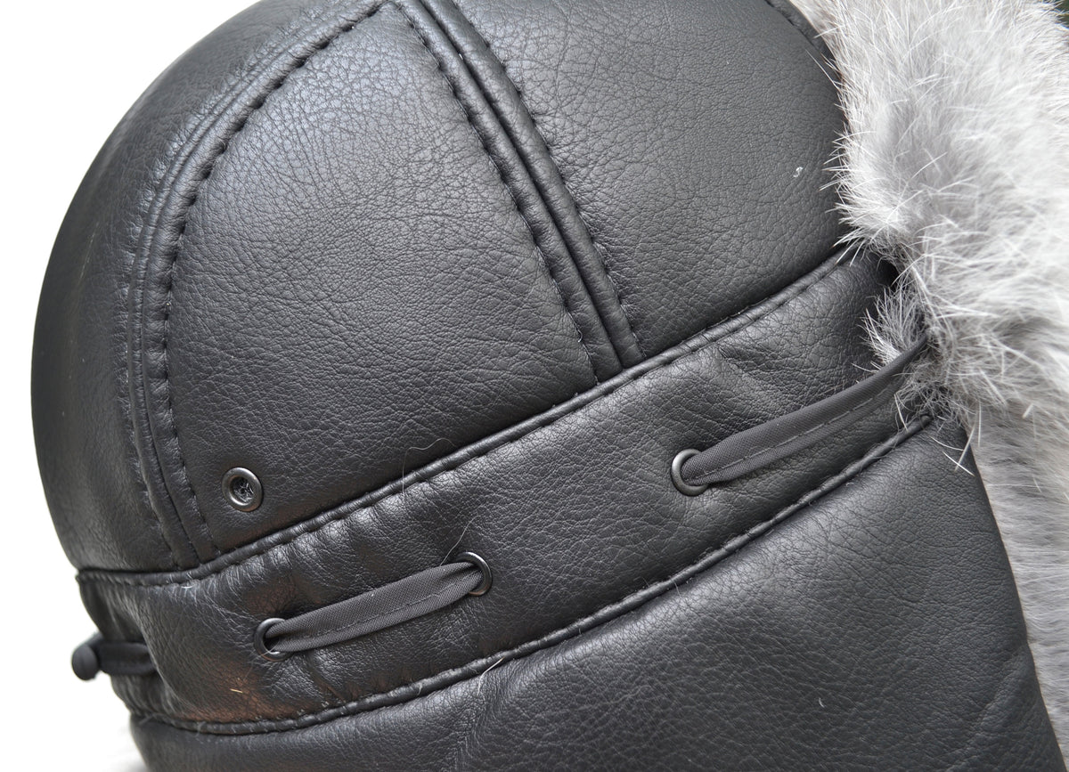 FAUX LEATHER Ear Flap Hat, Men real fur hat, Trapper Hat, Aviator Hat, Ushanka, Russian Hat, Ski Hat, Rabbit Fur, Fur Hat, Gift for Men