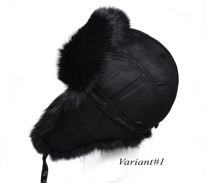 REAL SUEDE Leather Ear Flap Hat, Men real fur hat, Trapper Hat, Aviator Hat, Ushanka, Russian Hat, Ski Hat, Rabbit Fur, Fur Hat, Gift Men
