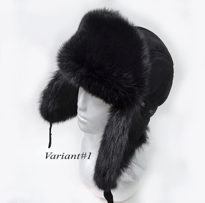 REAL SUEDE Leather Ear Flap Hat, Men real fur hat, Trapper Hat, Aviator Hat, Ushanka, Russian Hat, Ski Hat, Rabbit Fur, Fur Hat, Gift Men