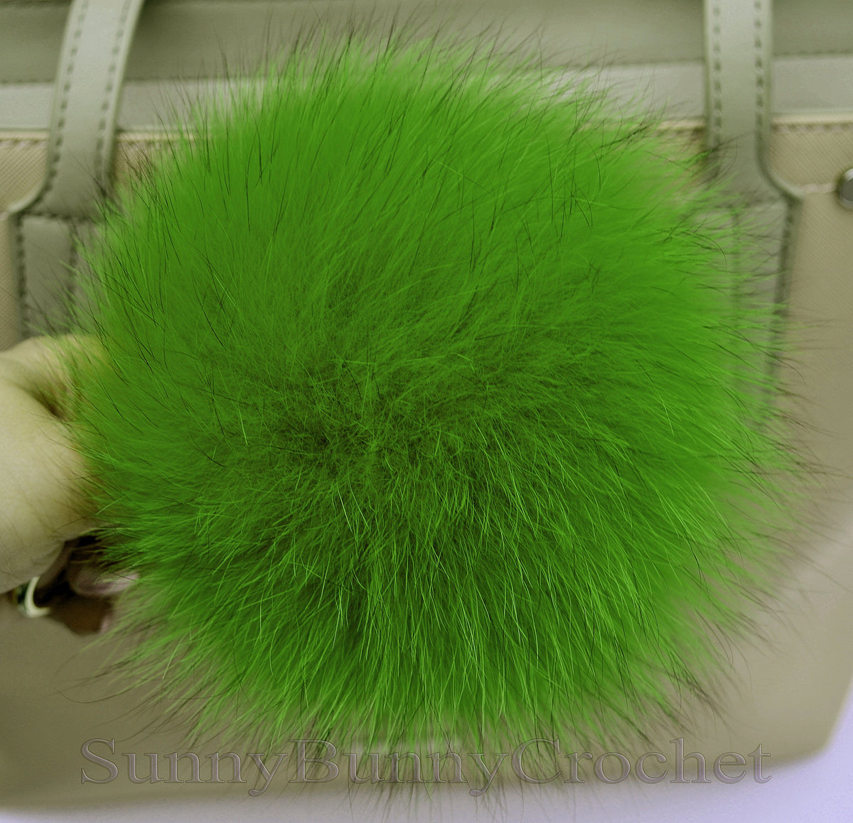 7" GREEN POM POM Keychain, Bag Charm,  Large Fox Bag Charm, Fur Key Chain Charm, Fox Fur Pom Pom, Fur Ball, Pendant Fur, Large Fur Pom pom