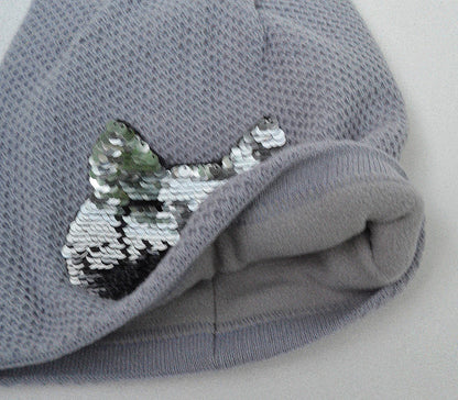 Women’s Cat Ear Beanie – Reversible Sequin Wool Blend Hat