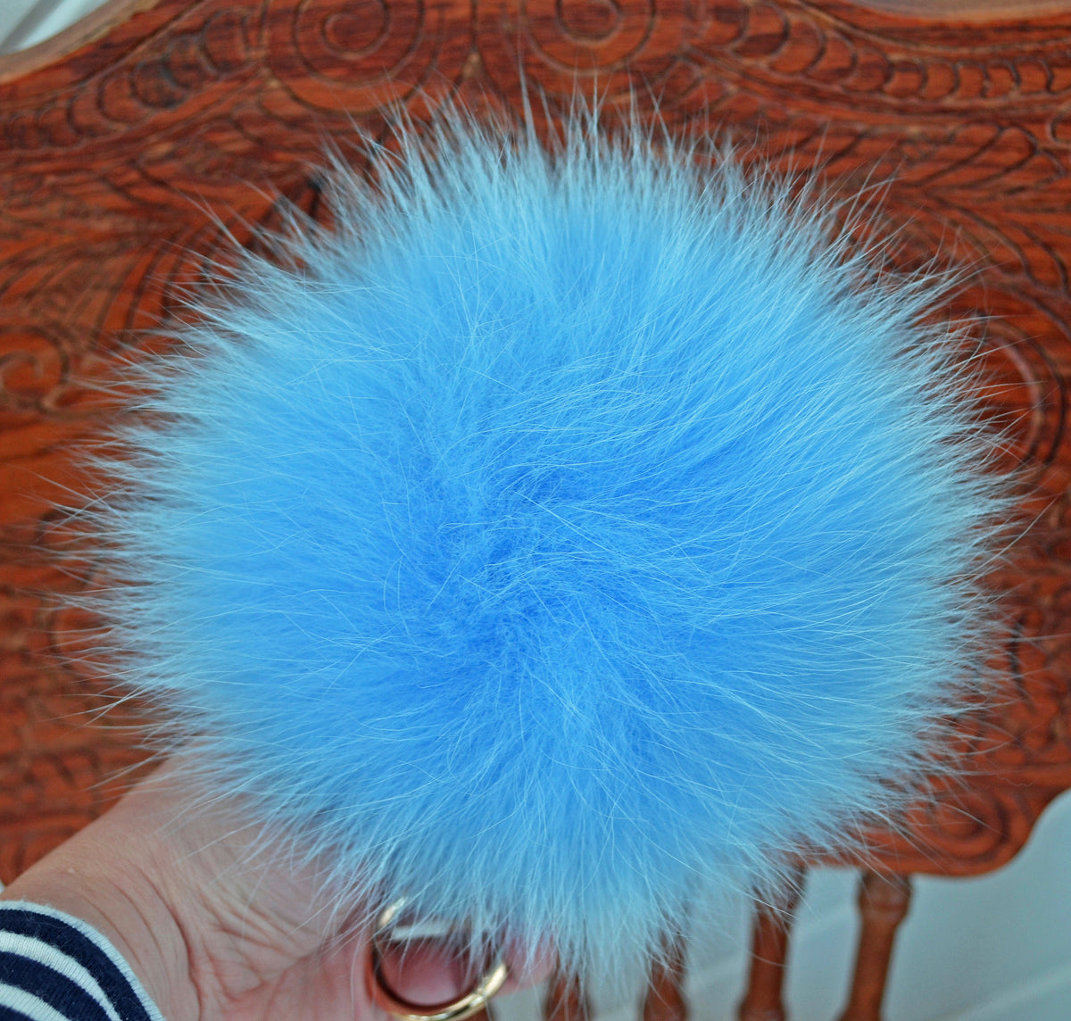 7" REAL FUR KEYCHAIN, Pom Pom Charm, Blue Fur Pom Pom Keychain, Fox Bag Charm, Key Chain Charm, Fox Fur Pom Pom, Fur Ball, Pendant Fur, Fur