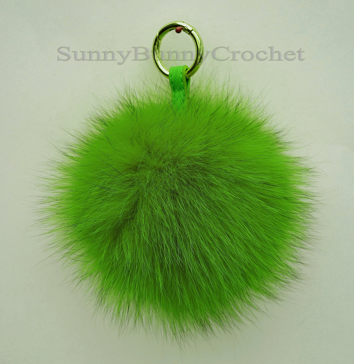 7" GREEN POM POM Keychain, Bag Charm,  Large Fox Bag Charm, Fur Key Chain Charm, Fox Fur Pom Pom, Fur Ball, Pendant Fur, Large Fur Pom pom