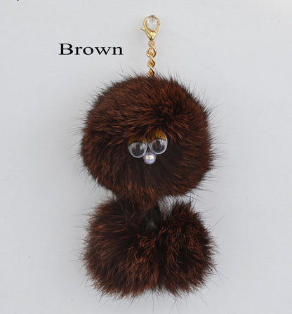REAL RABBIT FUR Monster Key Chain, Rabbit Fur Pom Pom Keychain, Fur charm, Key Ring,  Bag Pendant, Fur Monster keychain, handbag accessory