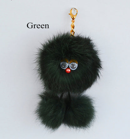 REAL RABBIT FUR Monster Key Chain, Rabbit Fur Pom Pom Keychain, Fur charm, Key Ring,  Bag Pendant, Fur Monster keychain, handbag accessory