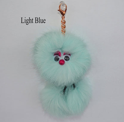 REAL RABBIT FUR Monster Key Chain, Rabbit Fur Pom Pom Keychain, Fur charm, Key Ring,  Bag Pendant, Fur Monster keychain, handbag accessory