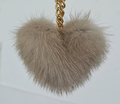 REAL MINK HEART Key Chain, Mink Fur Pom Pom Keychain, Fur charm, Key Ring Mink Bag Pendant, Fur heart keychain, fur handbag accessory