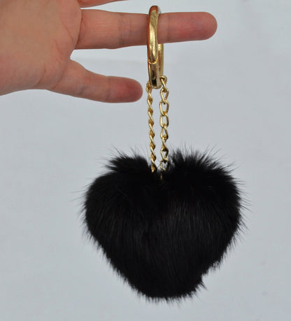 REAL MINK HEART Key Chain, Mink Fur Pom Pom Keychain, Fur charm, Key Ring Mink Bag Pendant, Fur heart keychain, fur handbag accessory