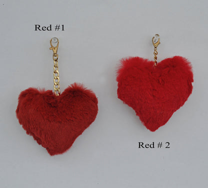 RED FUR HEART Key Chain, Rabbit Fur Pom Pom Keychain, Fur charm, Key Ring Rabbit Bag Pendant, Fur heart keychain, fur handbag accessory
