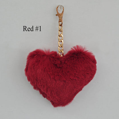 RED FUR HEART Key Chain, Rabbit Fur Pom Pom Keychain, Fur charm, Key Ring Rabbit Bag Pendant, Fur heart keychain, fur handbag accessory