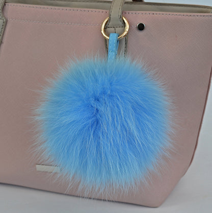 7" REAL FUR KEYCHAIN, Pom Pom Charm, Blue Fur Pom Pom Keychain, Fox Bag Charm, Key Chain Charm, Fox Fur Pom Pom, Fur Ball, Pendant Fur, Fur