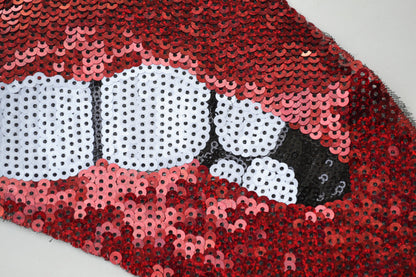 XL Sewn On Sequin Embroidery Red Pink Mouth Teeth Biting Lips Patch Badge Mouth with Lipstick Bite Red Lips Applique for denim jacket shirt
