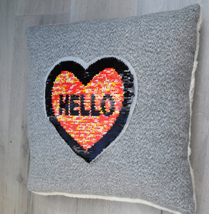 Sequin Heart Patch, Heart Sew On Patch, Hello patch, Reversible Changeable Applique, DIY Shirt Jacket Patch for Clothing, Badge