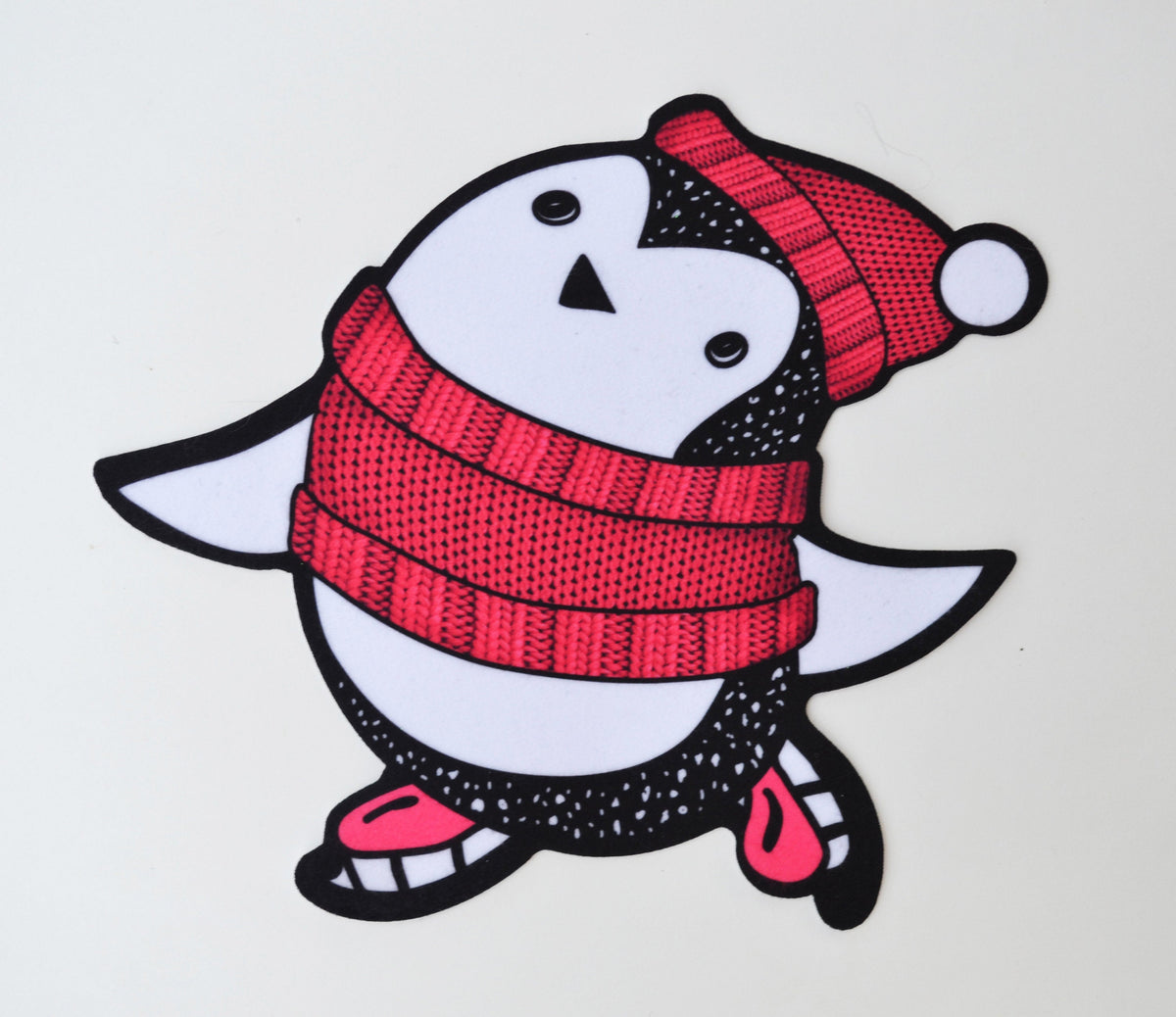 Skating Pingouin Soft Fabric Large Sewn On Patch for Jacket Badge Pingouin in Hat Animal Applique Black Cat Embroidered Applique Patch