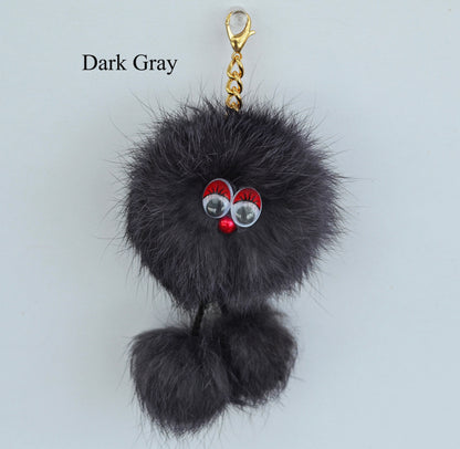REAL RABBIT FUR Monster Key Chain, Rabbit Fur Pom Pom Keychain, Fur charm, Key Ring,  Bag Pendant, Fur Monster keychain, handbag accessory