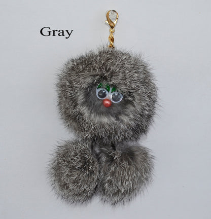 REAL RABBIT FUR Monster Key Chain, Rabbit Fur Pom Pom Keychain, Fur charm, Key Ring,  Bag Pendant, Fur Monster keychain, handbag accessory