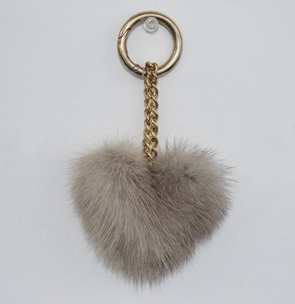 REAL MINK HEART Key Chain, Mink Fur Pom Pom Keychain, Fur charm, Key Ring Mink Bag Pendant, Fur heart keychain, fur handbag accessory