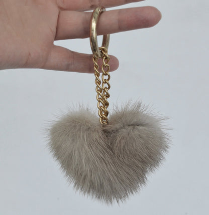 REAL MINK HEART Key Chain, Mink Fur Pom Pom Keychain, Fur charm, Key Ring Mink Bag Pendant, Fur heart keychain, fur handbag accessory