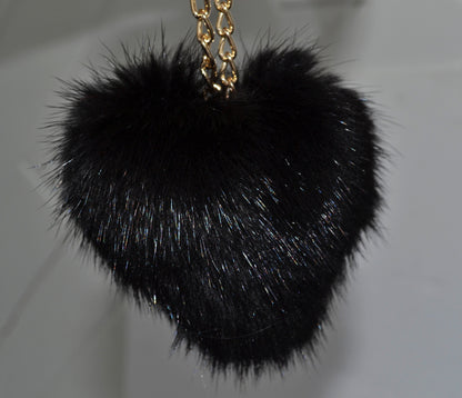 REAL MINK HEART Key Chain, Mink Fur Pom Pom Keychain, Fur charm, Key Ring Mink Bag Pendant, Fur heart keychain, fur handbag accessory