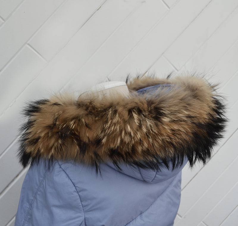 Large Exclusive Real Finnish Raccoon Fur Collar, Trim for Hood (SKIN, central part), 80 cm