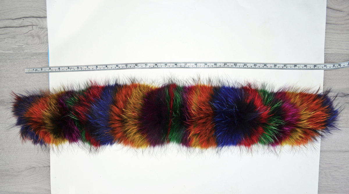 READY to SHIP, XL Multi Colored Real Raccoon Fur Collar, Fur Trim for Hoodies, Large Raccoon Fur Collar, Fur Scarf, Fur Ruff, Real Fur Hood
