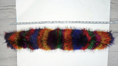 READY to SHIP, XL Multi Colored Real Raccoon Fur Collar, Fur Trim for Hoodies, Large Raccoon Fur Collar, Fur Scarf, Fur Ruff, Real Fur Hood