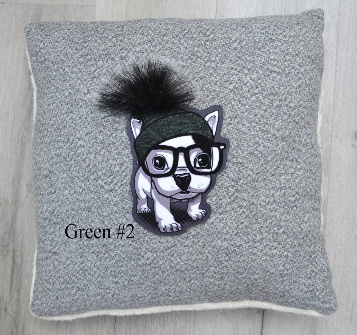 Extra Large Cute Dog Puppy Pug Soft Fabric Sewn On Patch Badge Applique Dog in Pom Pom Hat with Faux Fur Glasses Animal Patch