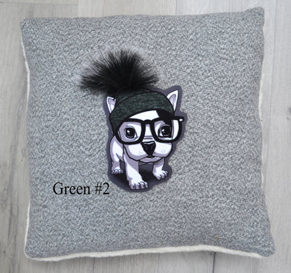 Extra Large Cute Dog Puppy Pug Soft Fabric Sewn On Patch Badge Applique Dog in Pom Pom Hat with Faux Fur Glasses Animal Patch
